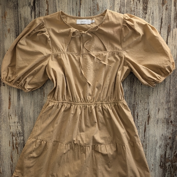 Greylin Poplin Tiered Cotton Midi Dress Camel Women's Small - Picture 4 of 9